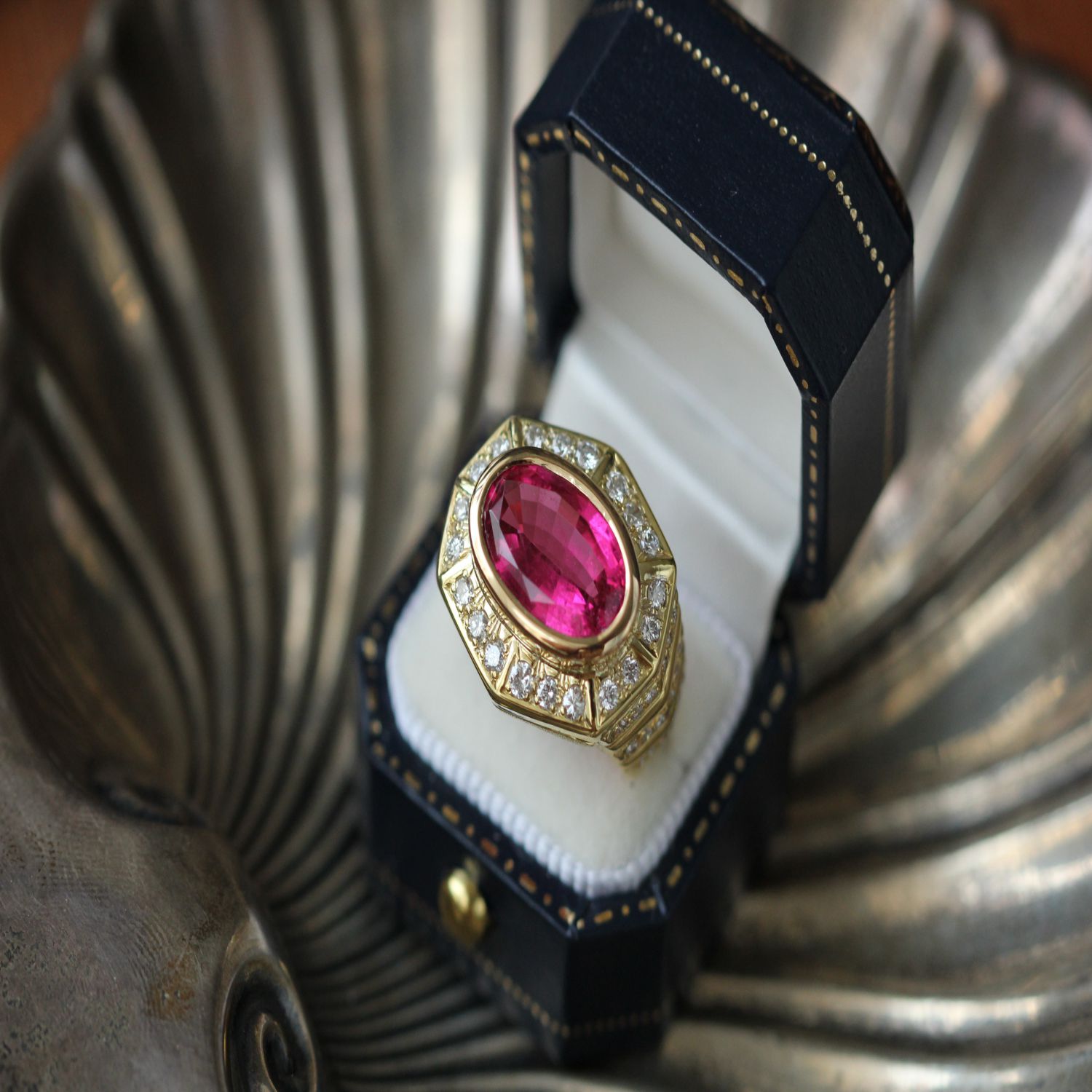 14k Yellow Gold Diamond natural pink sapphire Engagement Delicate Ring jewelry